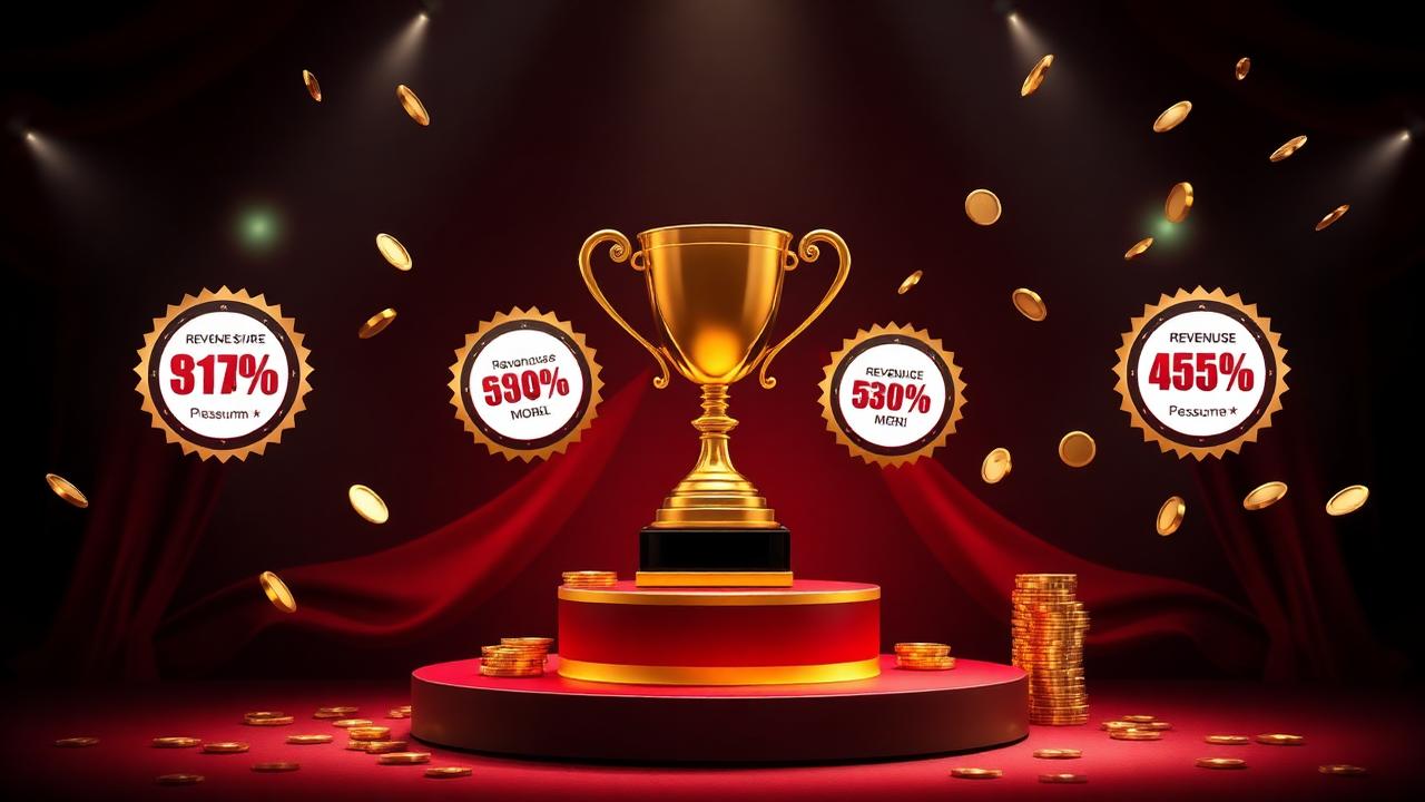 Best casino affiliate programs Philippines with a gold trophy podium, revenue share badges and coins