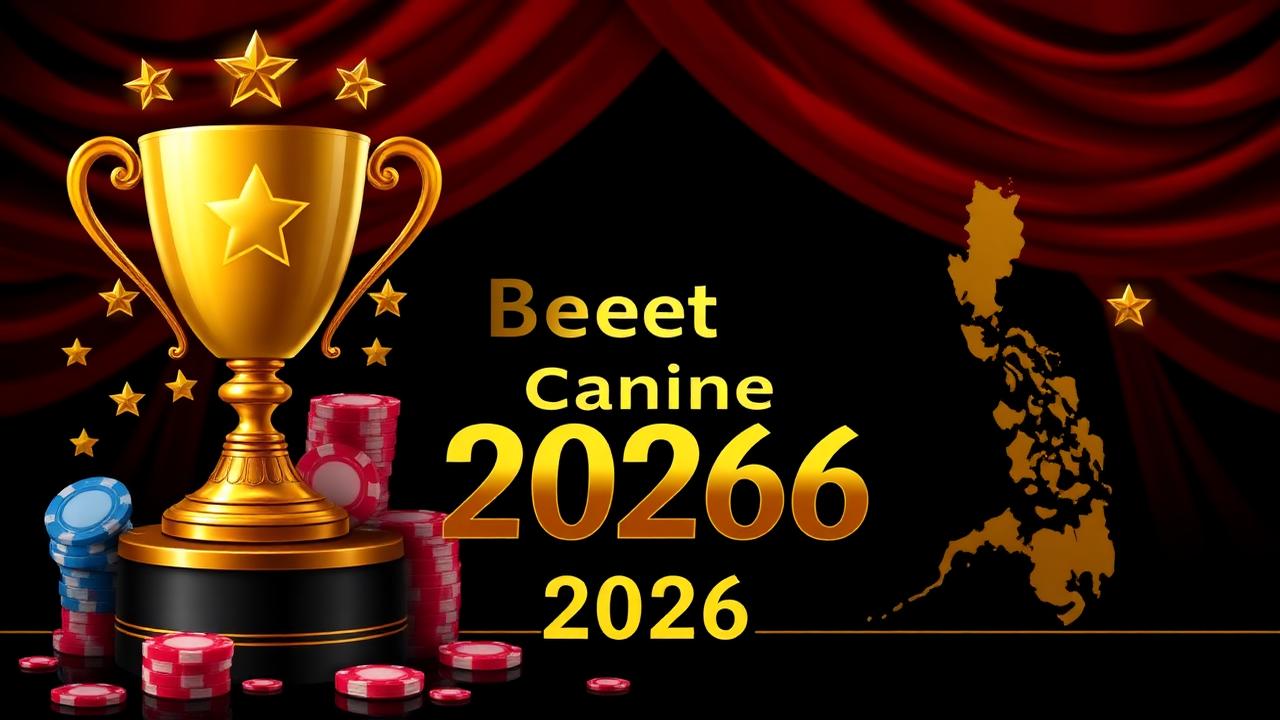 Best online casino Philippines 2026 with gold trophy, chips and Philippines map