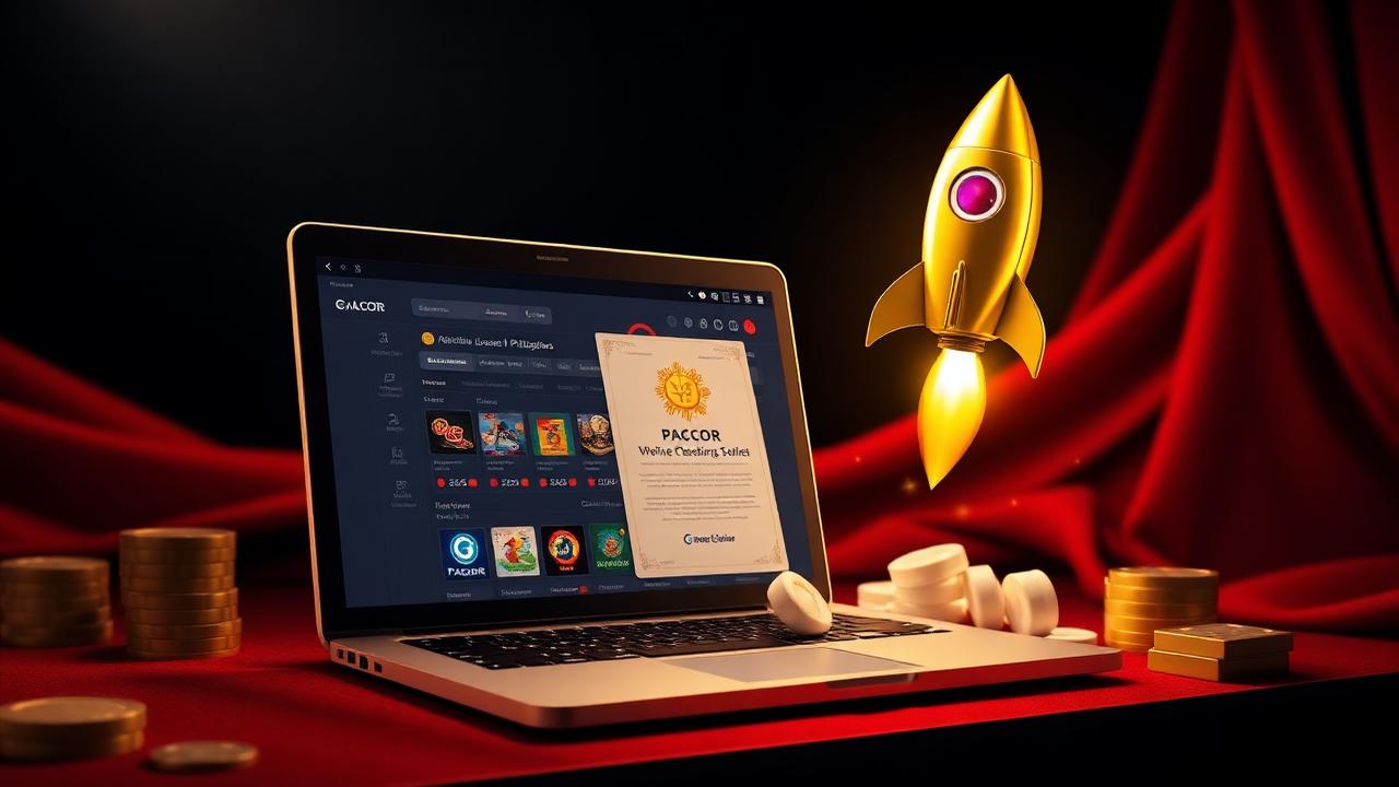 Launching an iGaming platform in the Philippines with a gold rocket, casino dashboard laptop and PAGCOR license